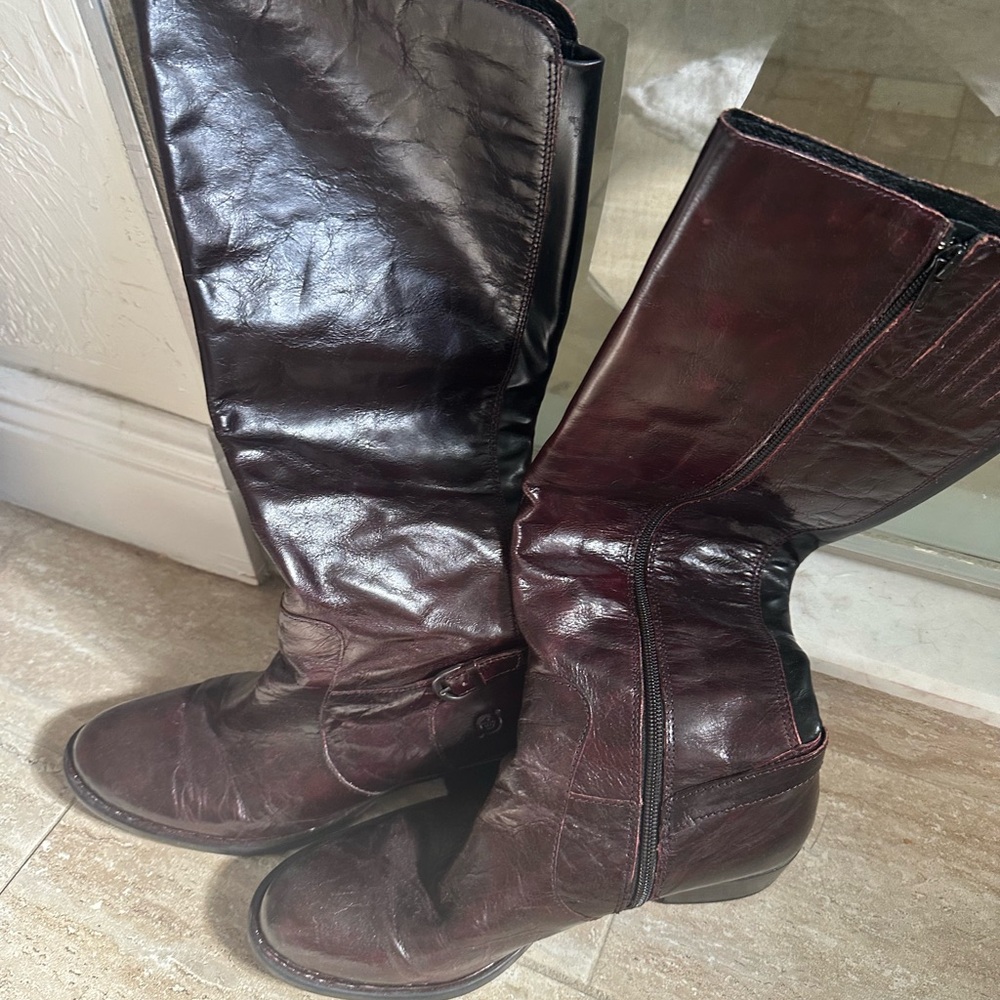 Born Brown Knee High Boots with Slouchy Design, Size 9.5